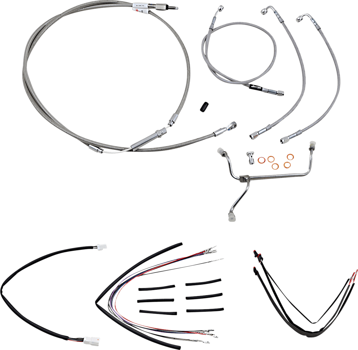BURLY BRAND 0610-2057 Complete Stainless Braided Handlebar Cable/Brake Line Kit - 16" Ape Hangers - '14-16 FLHR