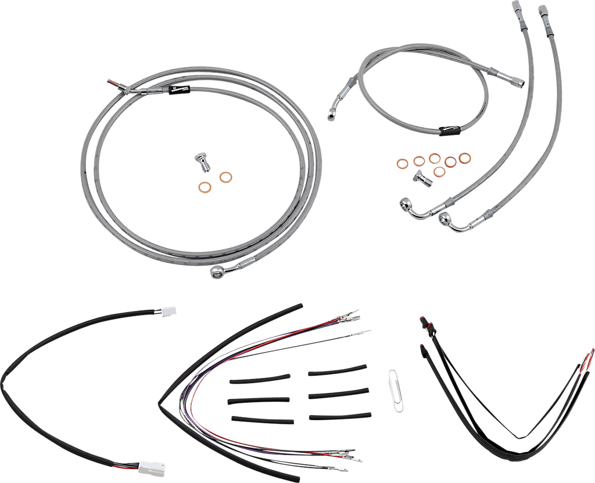BURLY BRAND 0610-2059 Complete Stainless Braided Handlebar Cable/Brake Line Kit - 14" Ape Hangers - '15-'16 FLTRX