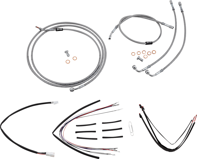 BURLY BRAND 0610-2059 Complete Stainless Braided Handlebar Cable/Brake Line Kit - 14" Ape Hangers - '15-'16 FLTRX