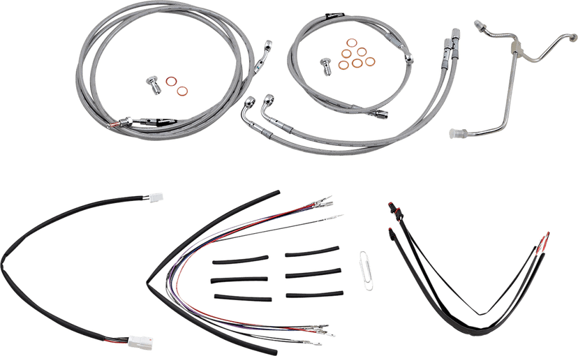 BURLY BRAND 0610-2061 Complete Stainless Braided Handlebar Cable/Brake Line Kit - 18" Ape Hangers - '15-'16 FLTRX