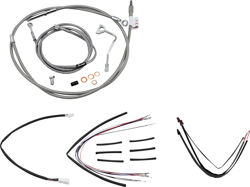BURLY BRAND 0610-2063 Complete Stainless Braided Handlebar Cable/Brake Line Kit - 16" Ape Hangers - '14-'16 FLHR