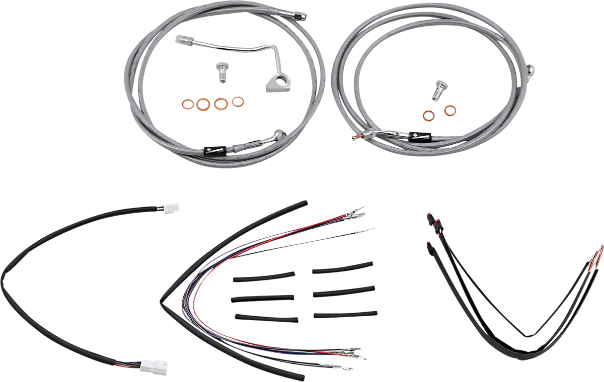 BURLY BRAND 0610-2067 Complete Stainless Braided Handlebar Cable/Brake Line Kit - 18" Ape Hangers - '15-'16 FLTR
