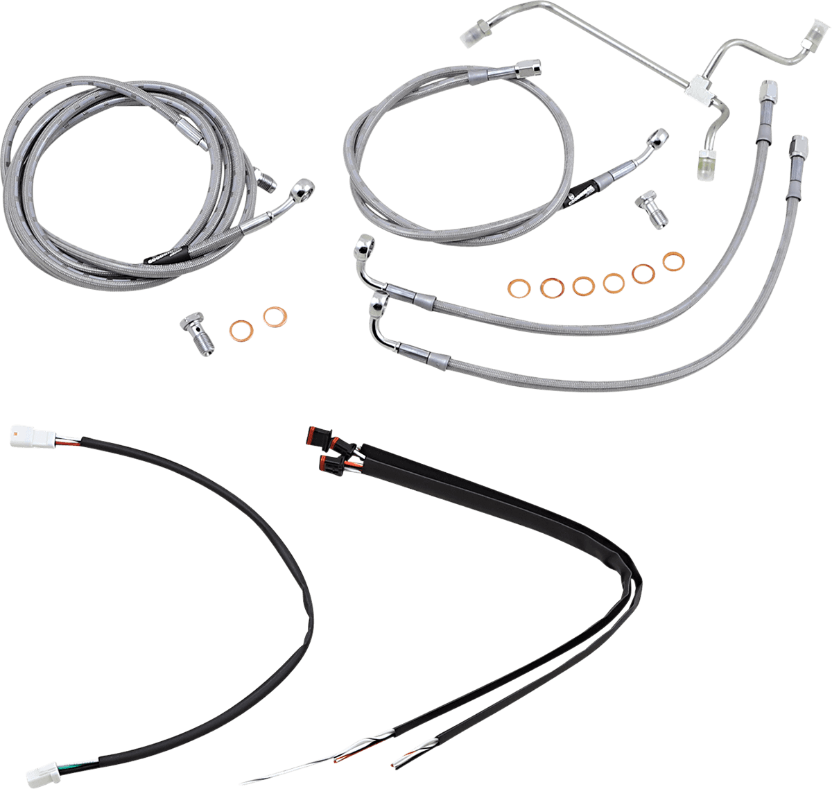 BURLY BRAND 0610-2069 Complete Stainless Braided Handlebar Cable/Brake Line Kit - 16" Ape Hangers - '17-'19 Touring