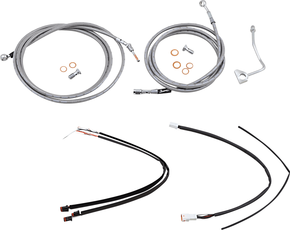 BURLY BRAND 0610-2072 Complete Stainless Braided Handlebar Cable/Brake Line Kit - 16" Ape Hangers - '17-'20 Touring