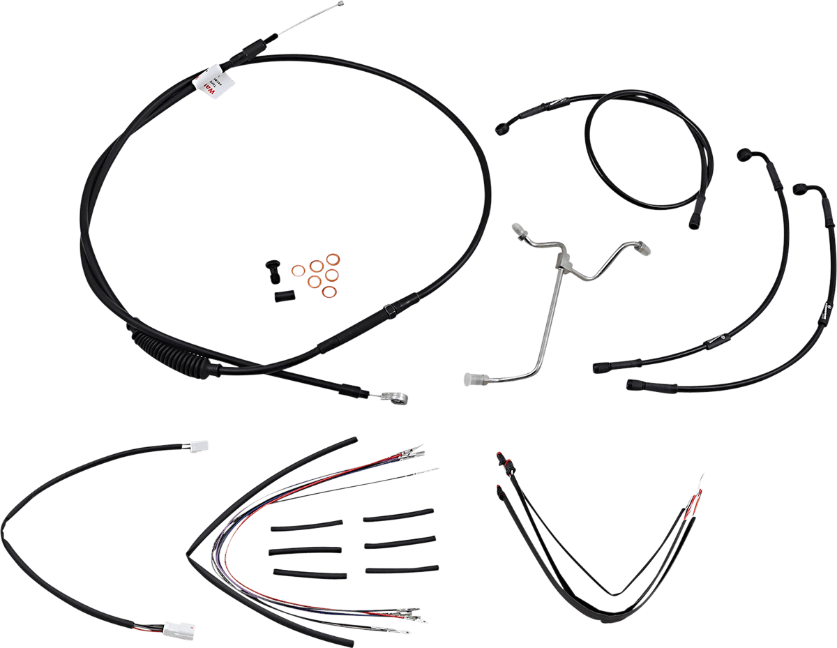 BURLY BRAND 0610-2075 Complete Black Vinyl Handlebar Cable/Line Kit for Ape Hangers - 16" - '14-'16 FLHR
