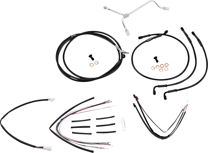 BURLY BRAND 0610-2077 Complete Black Vinyl Handlebar Cable/Line Kit for Ape Hangers - 14" - '15-'16 FLTR
