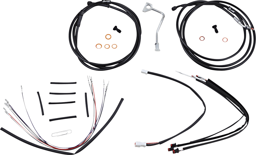 BURLY BRAND 0610-2083 Complete Black Vinyl Handlebar Cable/Line Kit for Ape Hangers - 14" - ABS - '15-'16 FLTR