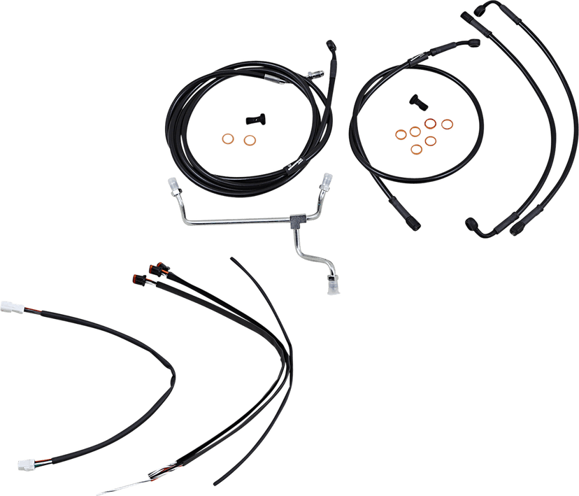 BURLY BRAND 0610-2088 Complete Black Vinyl Handlebar Cable/Line Kit for Ape Hangers - 18" - '17-'19 Touring