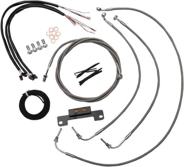 LA CHOPPERS 0662-0213 Complete Stainless Braided Handlebar Cable/Brake Line Kit - 15"-17" Handlebars - '17-'20 Touring