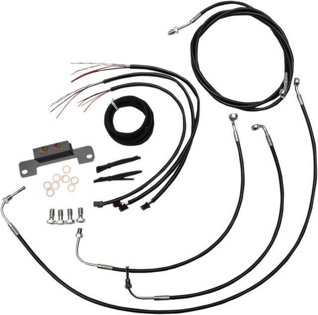 LA CHOPPERS 0662-0217 Complete Black Vinyl Braided Handlebar Cable/Brake Line Kit - 18"-20" Handlebars - '17-'20 Touring