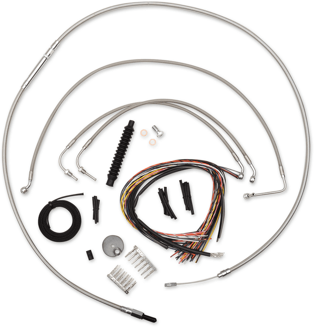 LA CHOPPERS 0662-0367 Complete Stainless Braided Handlebar Cable/Brake Line Kit - 12"-14" Handlebars - '16 FLHR