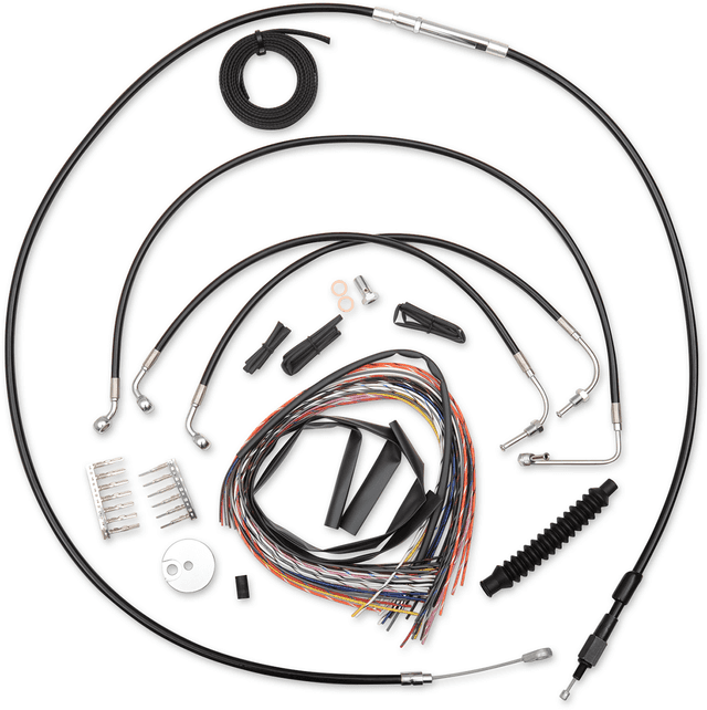 LA CHOPPERS 0662-0380 Complete Black Vinyl Braided Handlebar Cable/Brake Line Kit - 15"-17" Handlebars - '16 FLHX