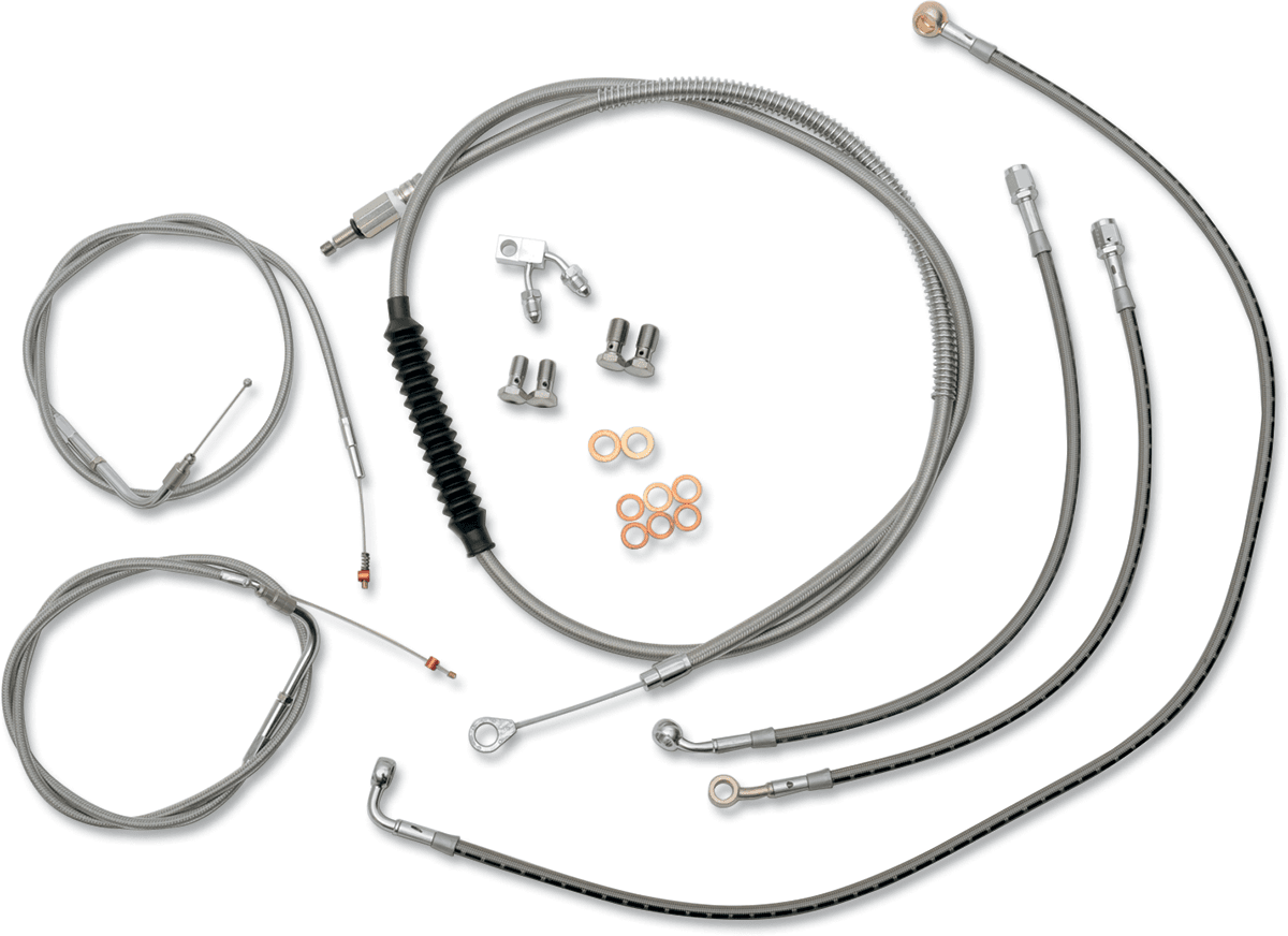 LA CHOPPERS 0662-0385 Standard Stainless Braided Handlebar Cable/Brake Line Kit - 15"-17" Ape Hangers - '15 FXSB