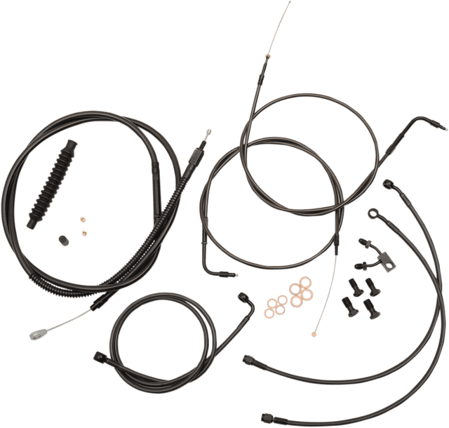 LA CHOPPERS 0662-0387 Standard Midnight Braided Handlebar Cable/Brake Line Kit - 15"-17" Ape Hangers - '15 FXSB