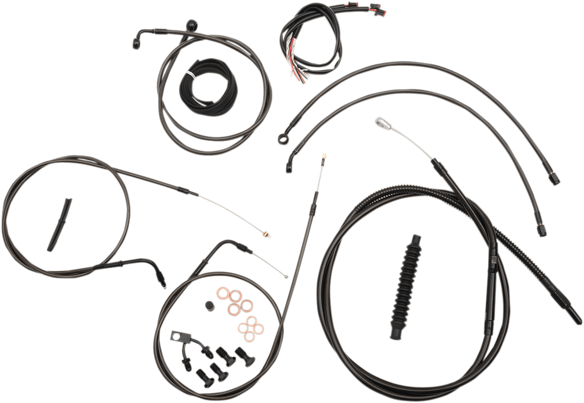 LA CHOPPERS 0662-0393 Complete Midnight Braided Cable Kit - 12"-14" Handlebars - ABS - '15-FXSB