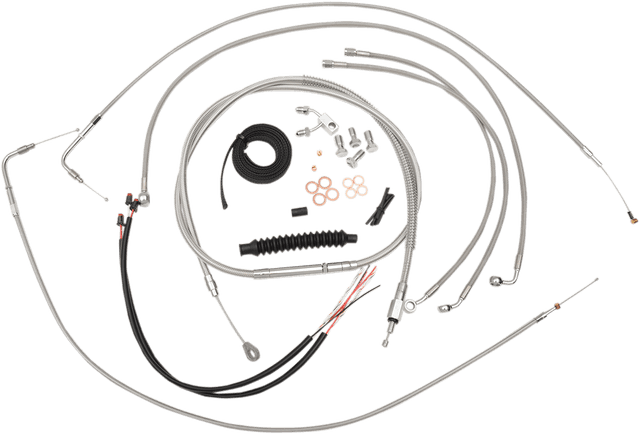 LA CHOPPERS 0662-0409 Complete Stainless Braided Handlebar Cable/Brake Line Kit - 12"-14" Handlebars - '16-'17 FXSB