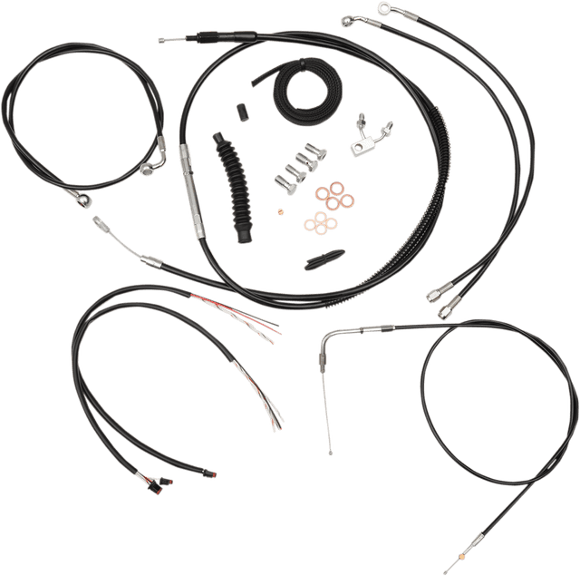LA CHOPPERS 0662-0410 Complete Black Vinyl Braided Handlebar Cable/Brake Line Kit - 12"-14" Handlebars - '16-'17 FXSB