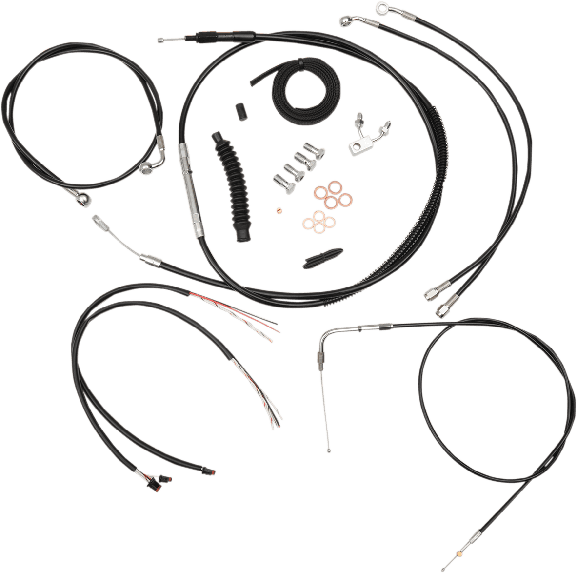 LA CHOPPERS 0662-0413 Complete Black Vinyl Braided Handlebar Cable/Brake Line Kit - 15"-17" Handlebars - '16-'17 FXSB