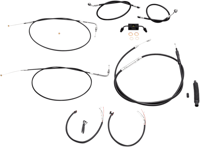 LA CHOPPERS 0662-0446 Complete Black Vinyl Braided Handlebar Cable/Brake Line Kit - 12"-14" Handlebars - '12-'17 FXDF