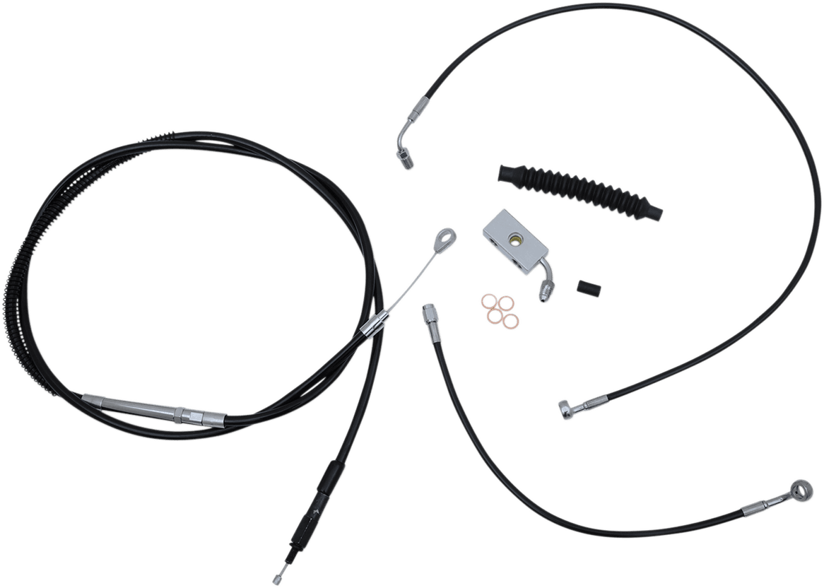 LA CHOPPERS 0662-0483 Complete Black Vinyl Braided Handlebar Cable/Brake Line Kit - 12"-14" Handlebars - '18-'22 Softail