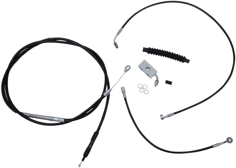 LA CHOPPERS 0662-0483 Complete Black Vinyl Braided Handlebar Cable/Brake Line Kit - 12"-14" Handlebars - '18-'22 Softail