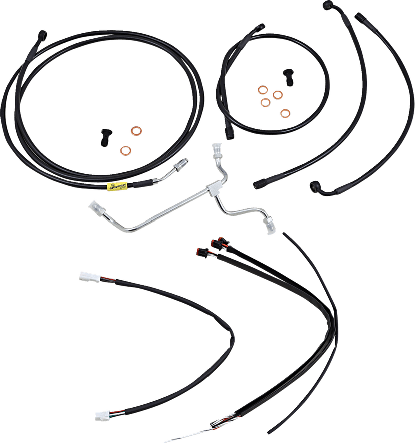 BURLY BRAND 0662-0543 Complete Black Vinyl Handlebar Cable/Line Kit for Ape Hangers - 15" - '17-'20 FLH