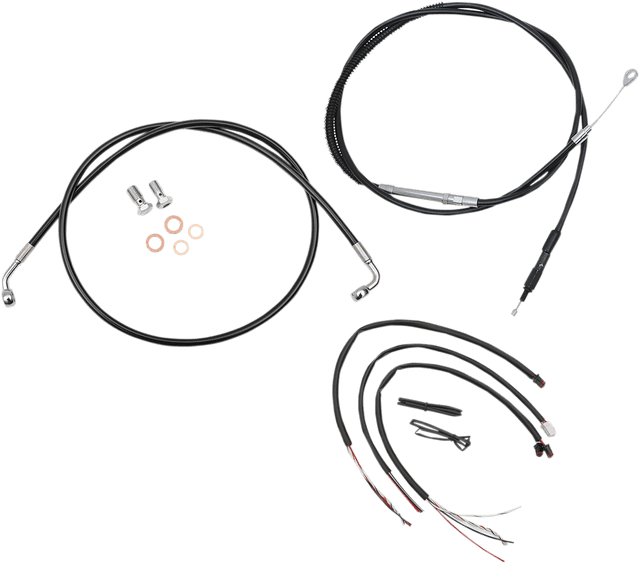 LA CHOPPERS 0662-0550 Complete Black Vinyl Braided Handlebar Cable/Brake Line Kit - 15"-17" Handlebars - '18-'22 Softail