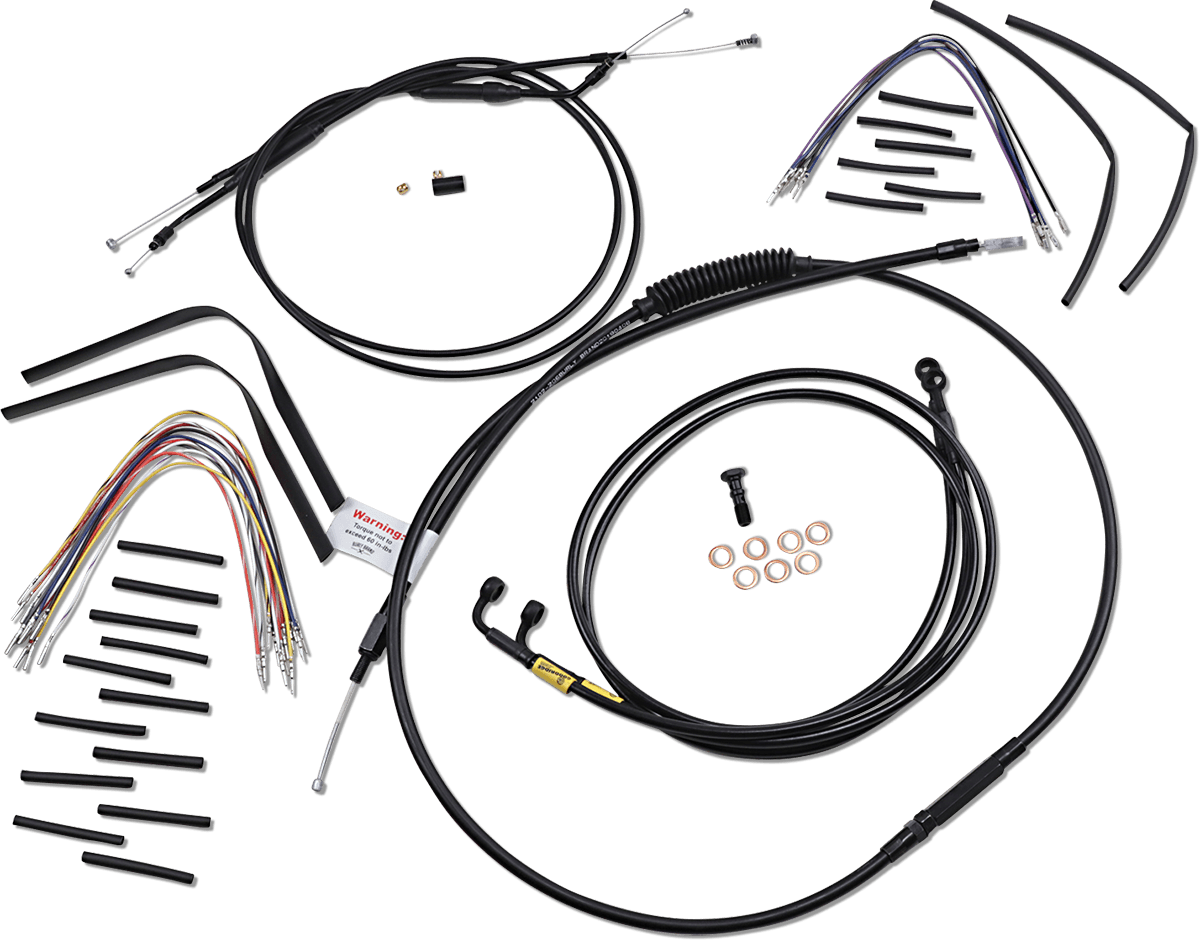 BURLY BRAND 0662-0610 Complete Black Vinyl Handlebar Cable/Line Kit for Ape Hangers - 12" - '96-'05 FXD