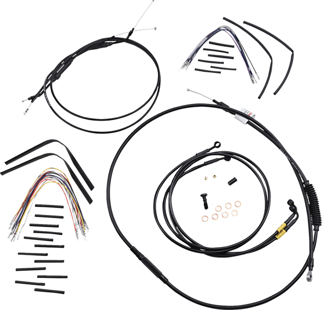 BURLY BRAND 0662-0612 Complete Black Vinyl Handlebar Cable/Line Kit for Ape Hangers - 16" - '96-'05 FXD