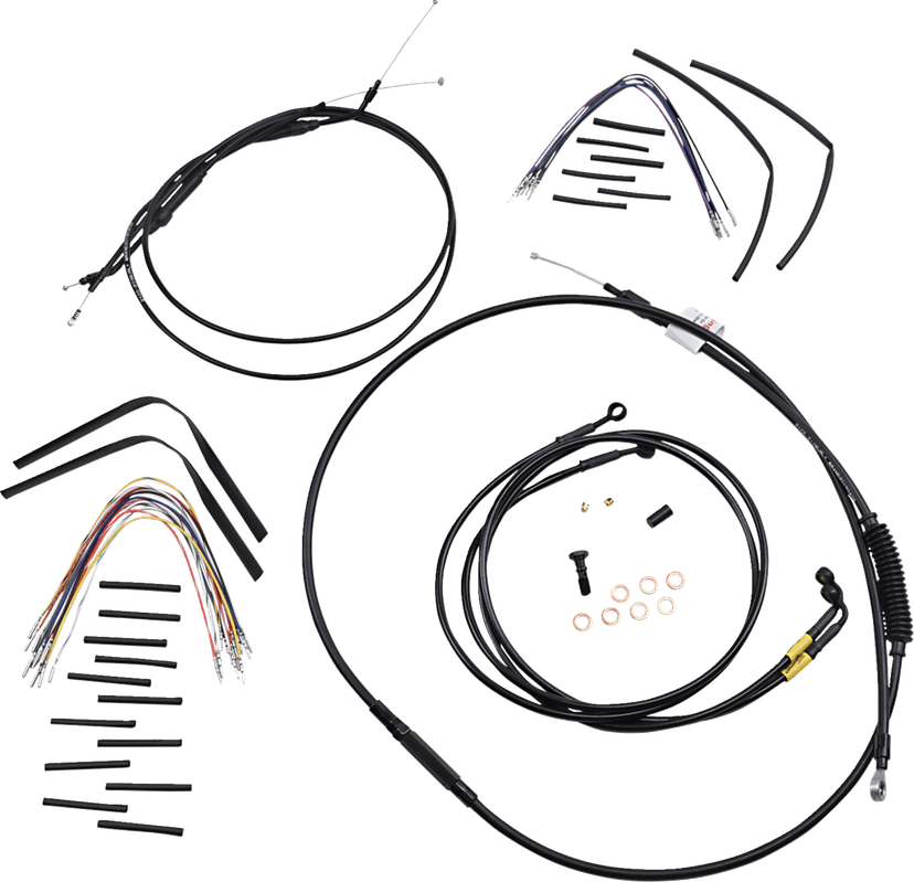BURLY BRAND 0662-0612 Complete Black Vinyl Handlebar Cable/Line Kit for Ape Hangers - 16" - '96-'05 FXD