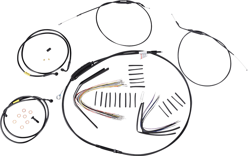 BURLY BRAND 0662-0615 Complete Black Vinyl Handlebar Cable/Line Kit for Ape Hangers - 16" - '08-'11 FXDF