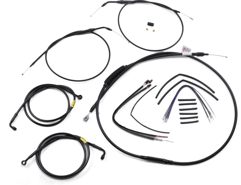 BURLY BRAND 0662-0616 Complete Black Vinyl Handlebar Cable/Line Kit for Ape Hangers - 14" - '12-'17 FXD