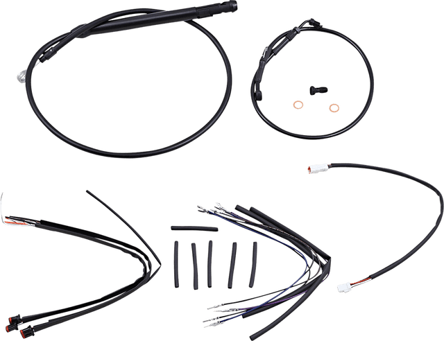 BURLY BRAND 0662-0724 Complete Black Vinyl Handlebar Cable/Line Kit for Ape Hangers - 12" - '18-'24 Softail