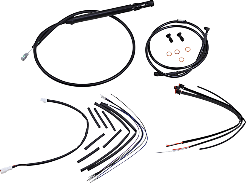 BURLY BRAND 0662-0729 Complete Black Vinyl Handlebar Cable/Line Kit for Ape Hangers - 12" - '18-'24 FX