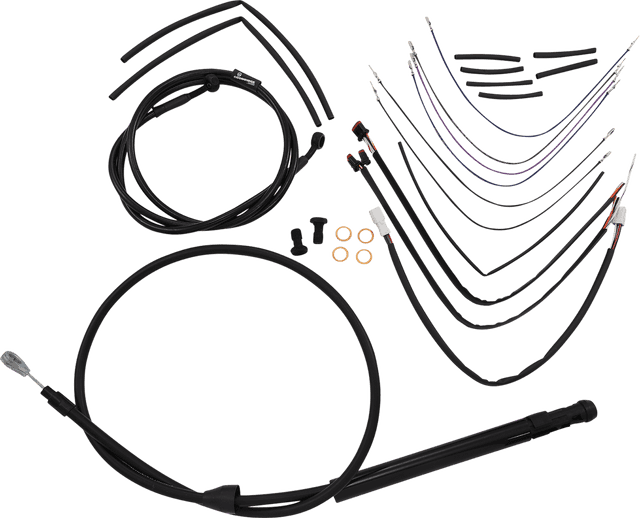 BURLY BRAND 0662-0730 Complete Black Vinyl Handlebar Cable/Line Kit for Ape Hangers - 14" - '18-'24 FX