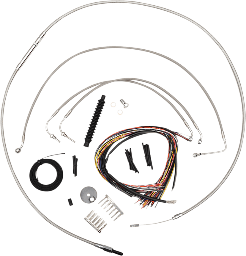 LA CHOPPERS 0662-0798 Complete Stainless Braided Handlebar Cable/Brake Line Kit - 15"-17" Handlebars - '18-'22 FX