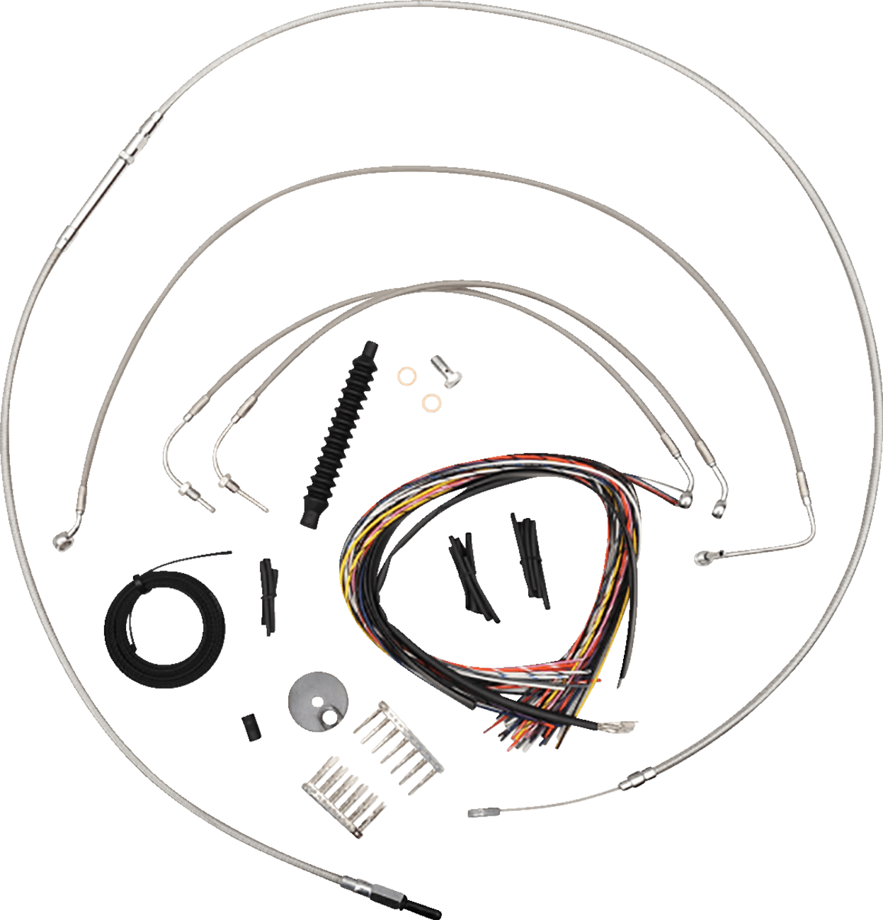 LA CHOPPERS 0662-0840 Complete Stainless Braided Handlebar Cable/Brake Line Kit - 12"-14" Handlebars - '18-'22 Softail