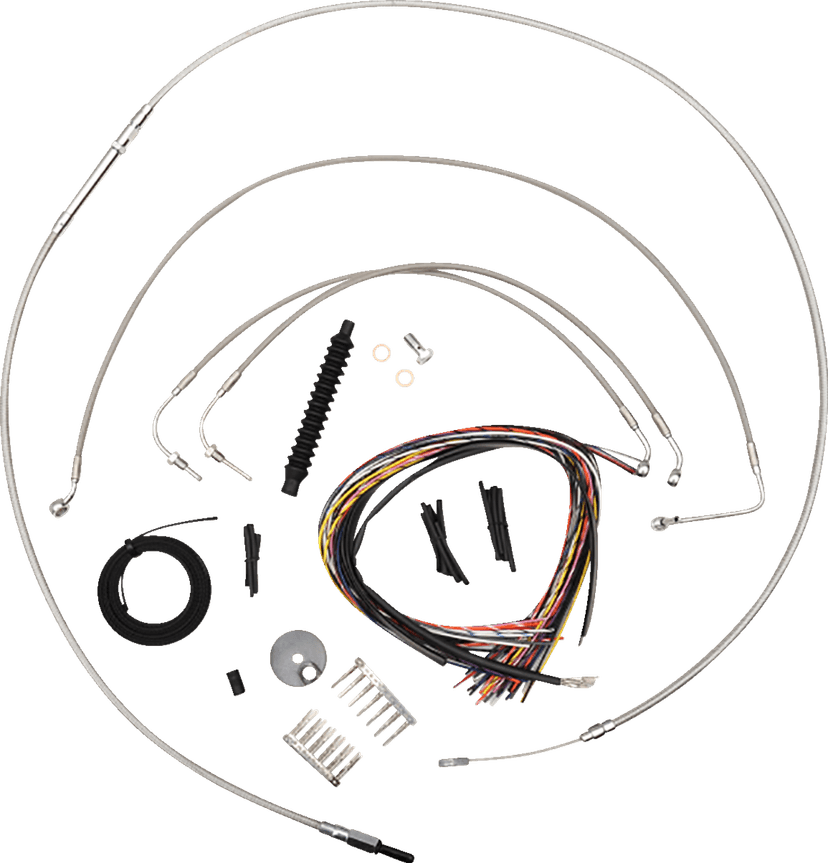 LA CHOPPERS 0662-0840 Complete Stainless Braided Handlebar Cable/Brake Line Kit - 12"-14" Handlebars - '18-'22 Softail