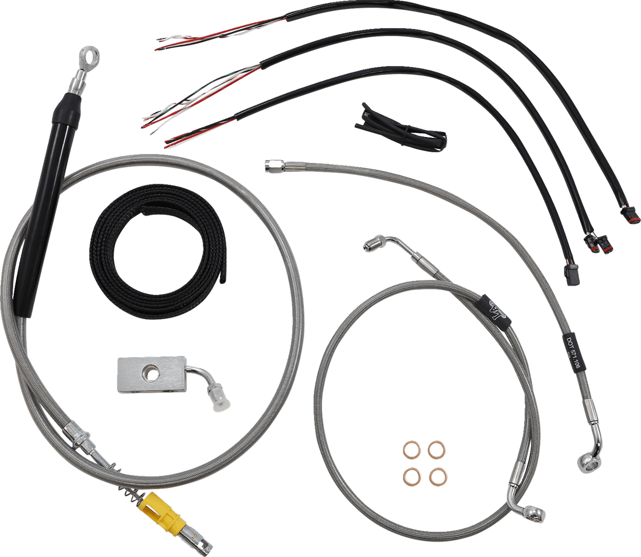LA CHOPPERS 0662-0843 Complete Stainless Braided Handlebar Cable/Brake Line Kit - 15"-17" Handlebars - '18-'22 Softail