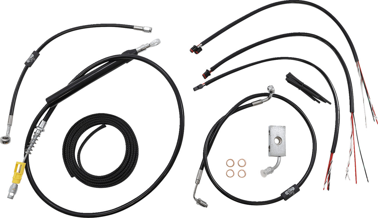 LA CHOPPERS 0662-0844 Complete Black Vinyl Braided Handlebar Cable/Brake Line Kit - 15"-17" Handlebars - '18-'22 Softail