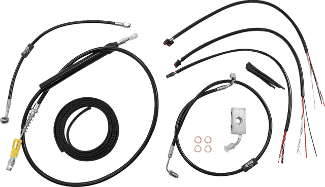 LA CHOPPERS 0662-0844 Complete Black Vinyl Braided Handlebar Cable/Brake Line Kit - 15"-17" Handlebars - '18-'22 Softail