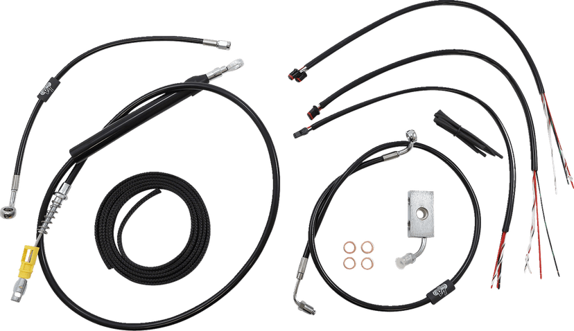 LA CHOPPERS 0662-0844 Complete Black Vinyl Braided Handlebar Cable/Brake Line Kit - 15"-17" Handlebars - '18-'22 Softail