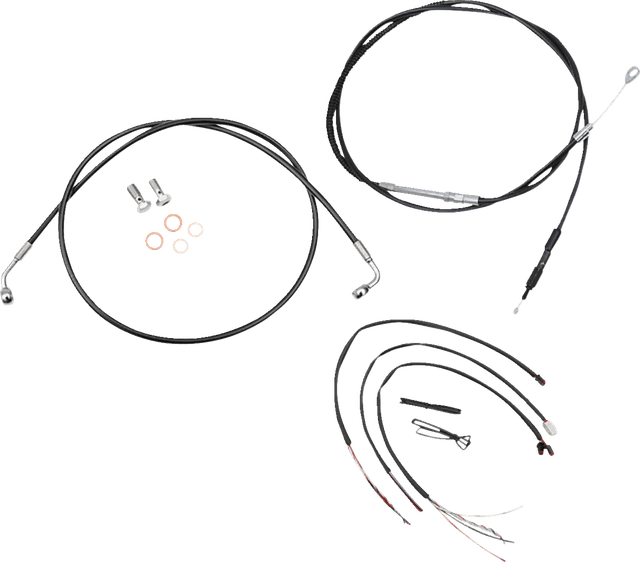 LA CHOPPERS 0662-0850 Complete Black Vinyl Braided Handlebar Cable/Brake Line Kit - 12"-14" Handlebars - '18-'22 Softail
