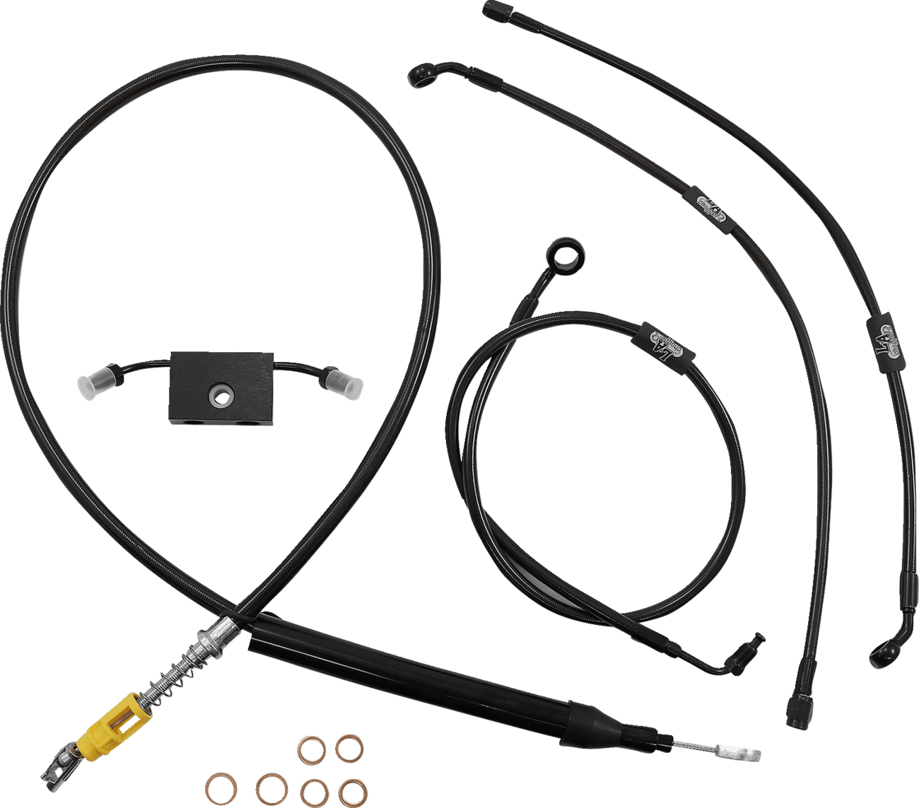 LA CHOPPERS 0662-0863 Standard Midnight Braided Handlebar Cable/Brake Line Kit - 12"-14" Ape Hangers - '18-'24 Softail