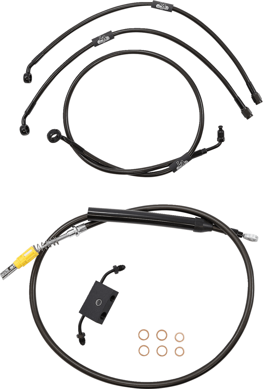 LA CHOPPERS 0662-0869 Standard Midnight Braided Handlebar Cable/Brake Line Kit - 18"-20" Ape Hangers - '18-'24 Softail