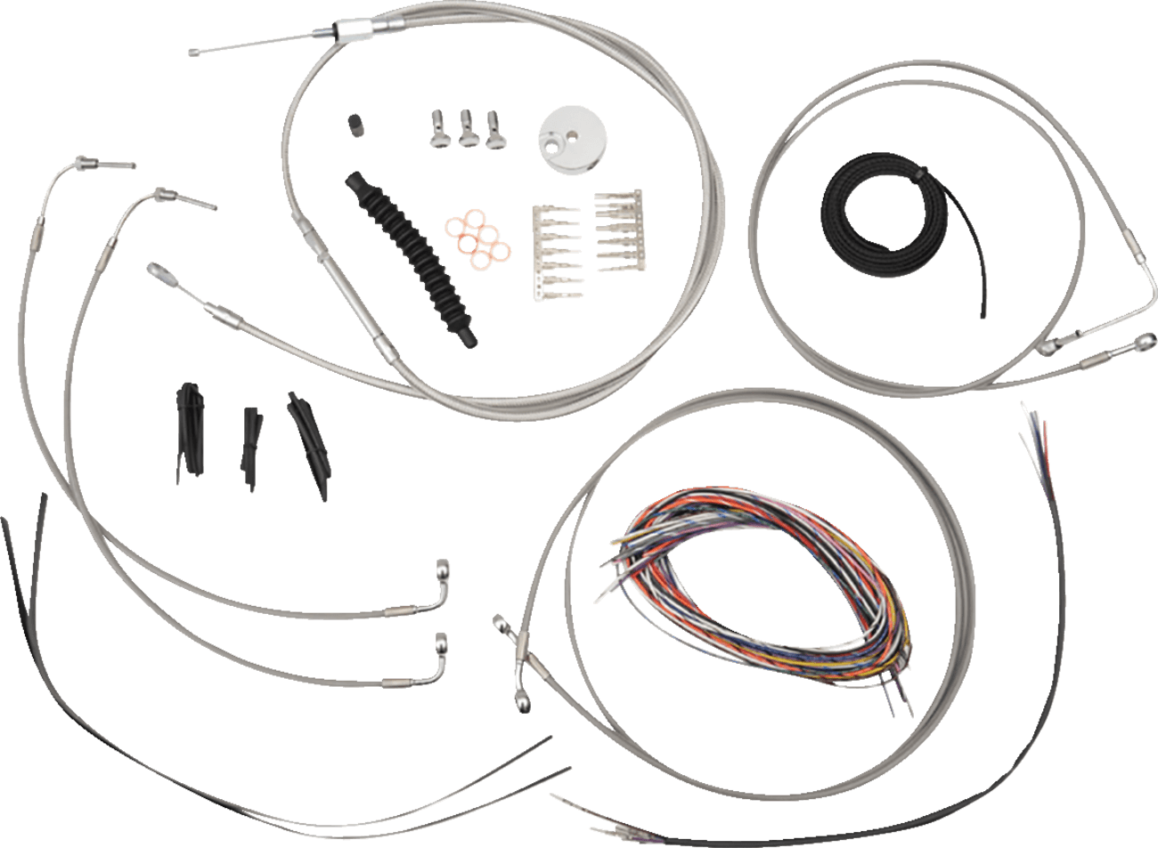 LA CHOPPERS 0662-0870 Complete Stainless Braided Handlebar Cable/Brake Line Kit - Mini Handlebars - '18-'24 Softail