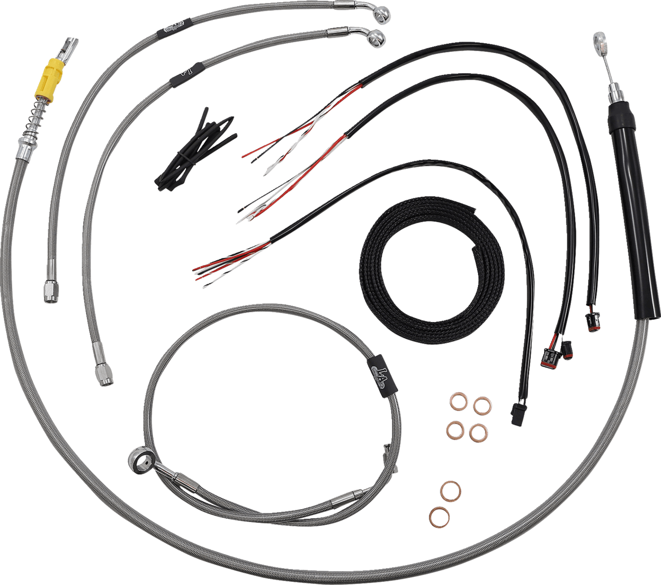 LA CHOPPERS 0662-0873 Complete Stainless Braided Handlebar Cable/Brake Line Kit - 12"-14" Handlebars - '18-'24 Softail