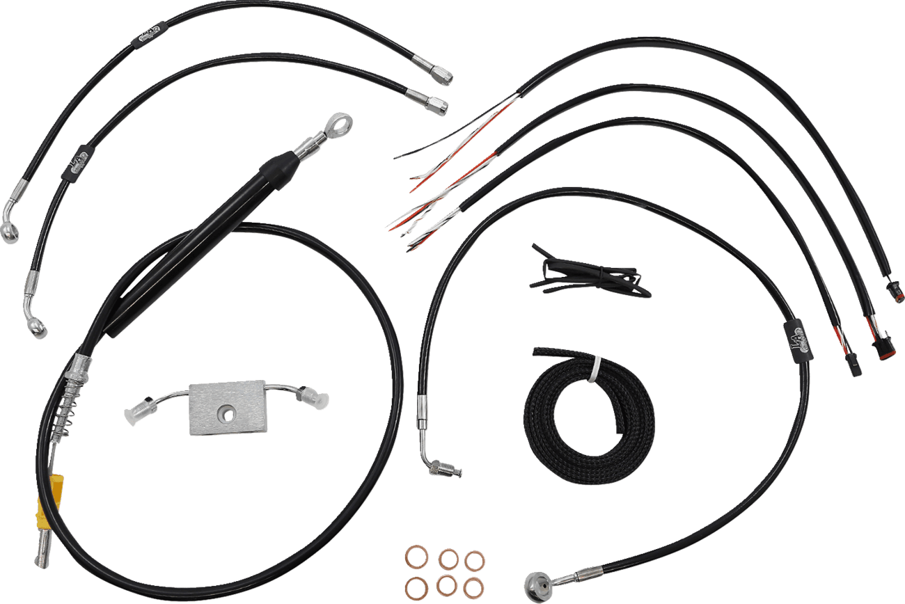 LA CHOPPERS 0662-0874 Complete Black Vinyl Braided Handlebar Cable/Brake Line Kit - 12"-14" Handlebars - '18-'24 Softail