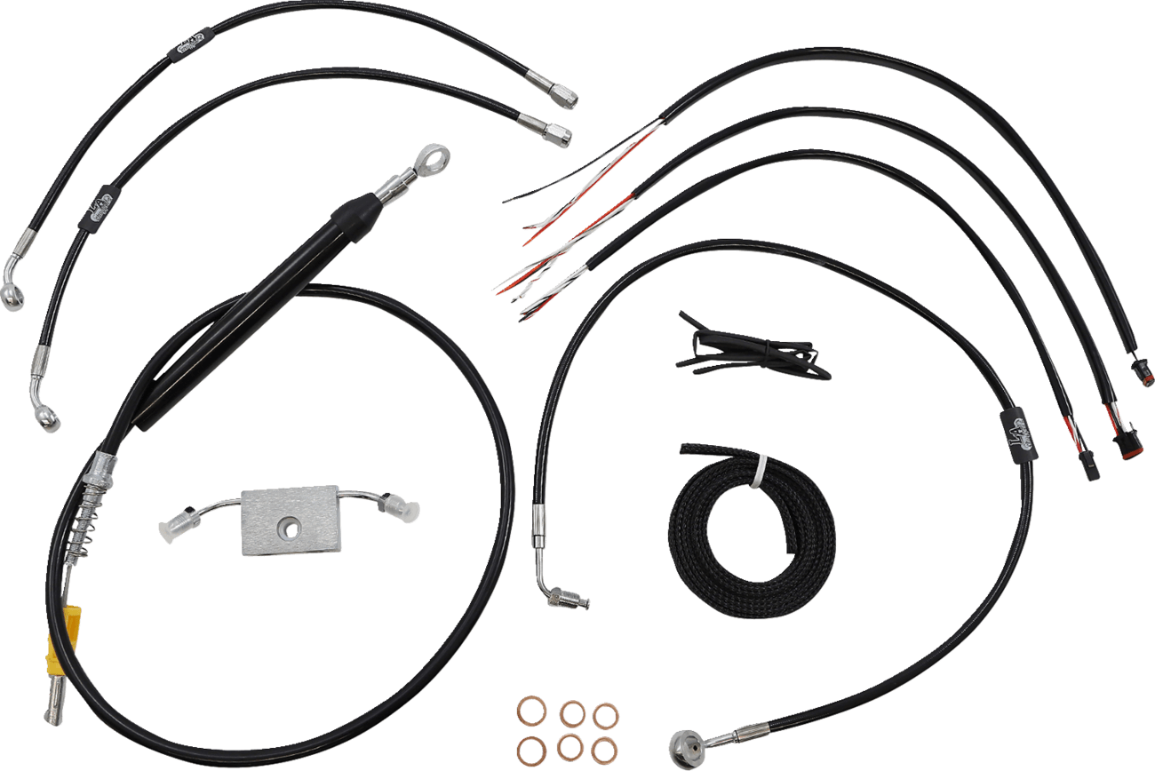 LA CHOPPERS 0662-0874 Complete Black Vinyl Braided Handlebar Cable/Brake Line Kit - 12"-14" Handlebars - '18-'24 Softail