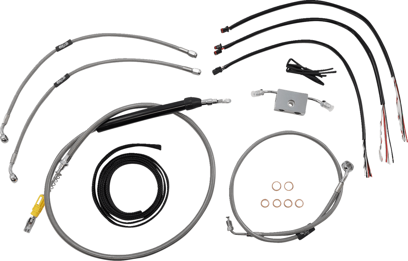 LA CHOPPERS 0662-0876 Complete Stainless Braided Handlebar Cable/Brake Line Kit - 15"-17" Handlebars - '18-'24 Softail